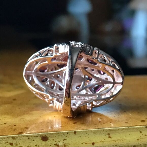 Natural Rhodolite Garnet Sterling Silver Cocktail Ring Size 5.25 - Picture 3 of 9